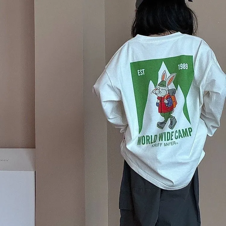 【100-160cm】絶対流行  着やすい カジュアル カートゥーン 可愛い ユニーク 女の子 長袖 Ｔシャツ