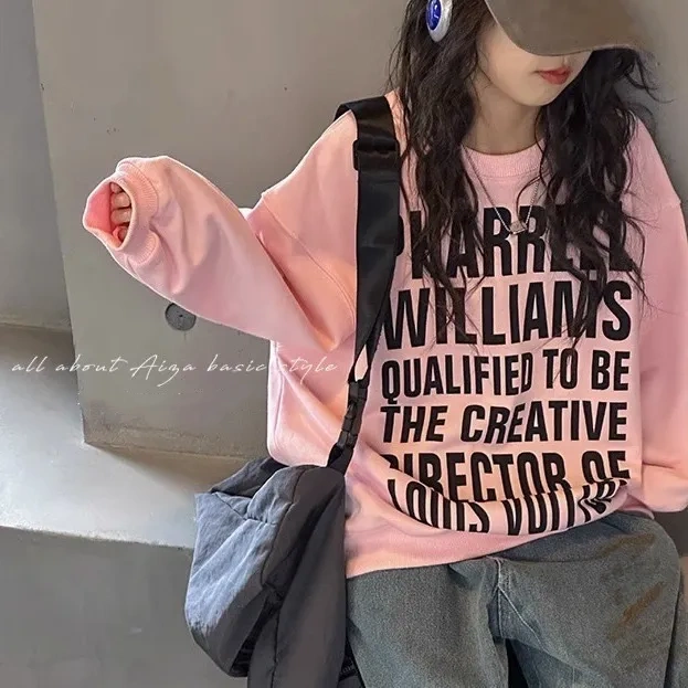 【100-160cm】絶対見逃さないで スウィート  カジュアル  アルファベット  ストリート 女の子 トレーナー