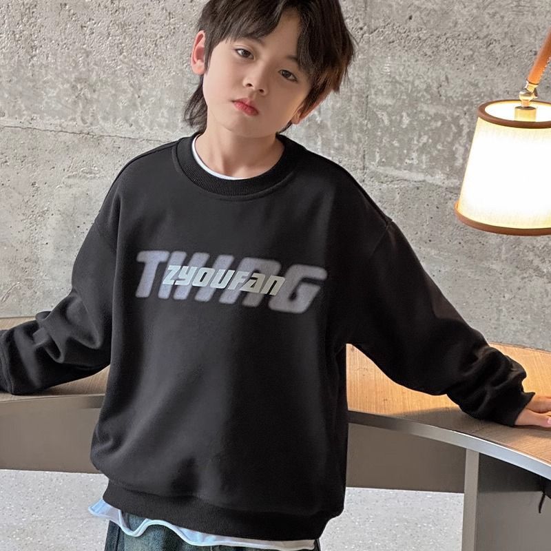 120-170 高級感 春秋 男の子 子供服 キッズ ジュニア 無地 アルファベット 長袖 プリント トップス トレーナー スウェット