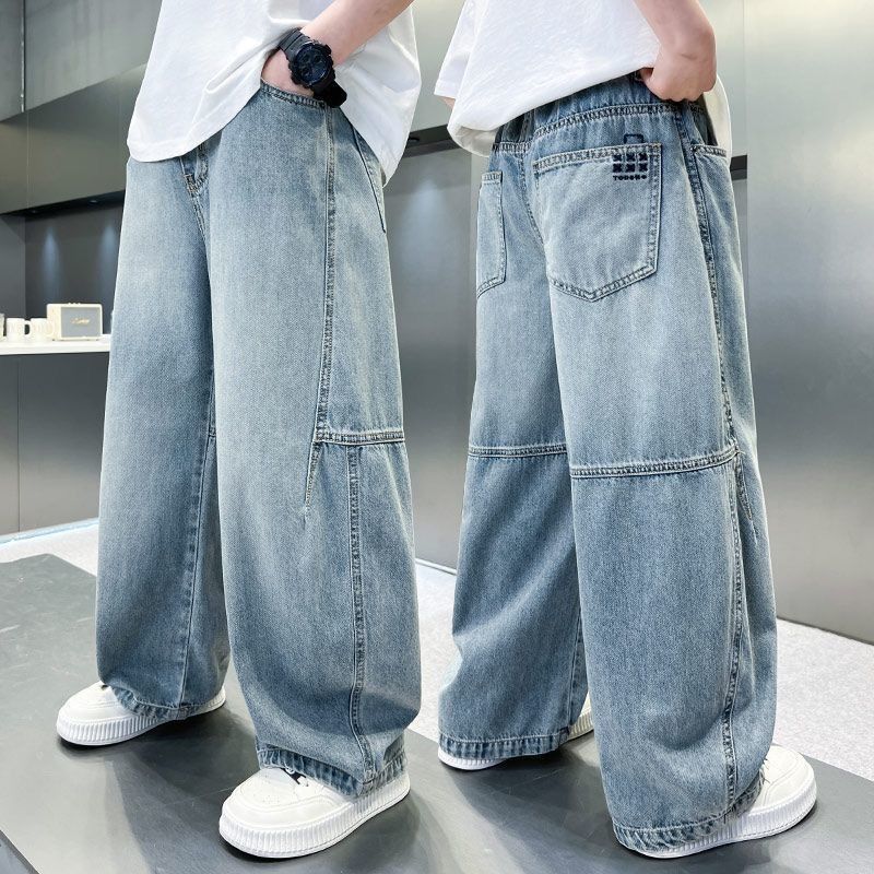 【120-170cm】ストリート 無地 ポケット付き 男の子 デニム パンツ ボトムス