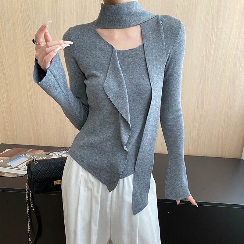 トップス ニット 4色展開 長袖 スピーカースリーブ