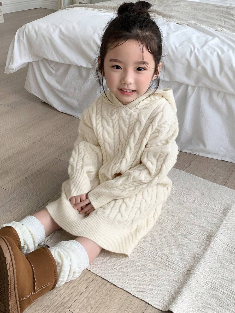 【100-130cm】女の子 フード付き セーター ワンピース