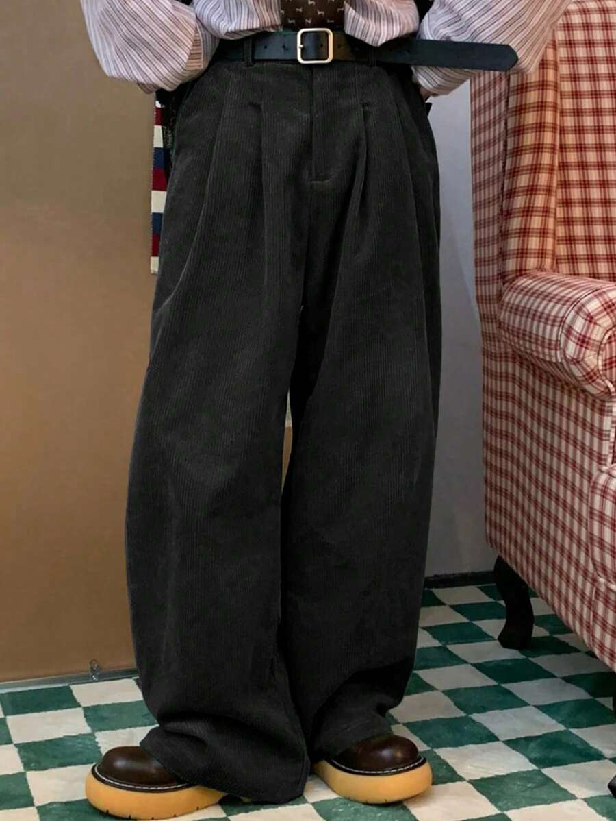 コーデュロイ ワイドパンツ ベルトなし サイドポケット メンズ