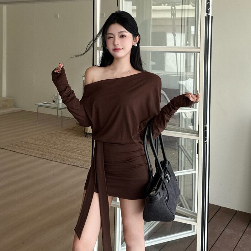 ワンピース セクシー 無地 オフショルダー