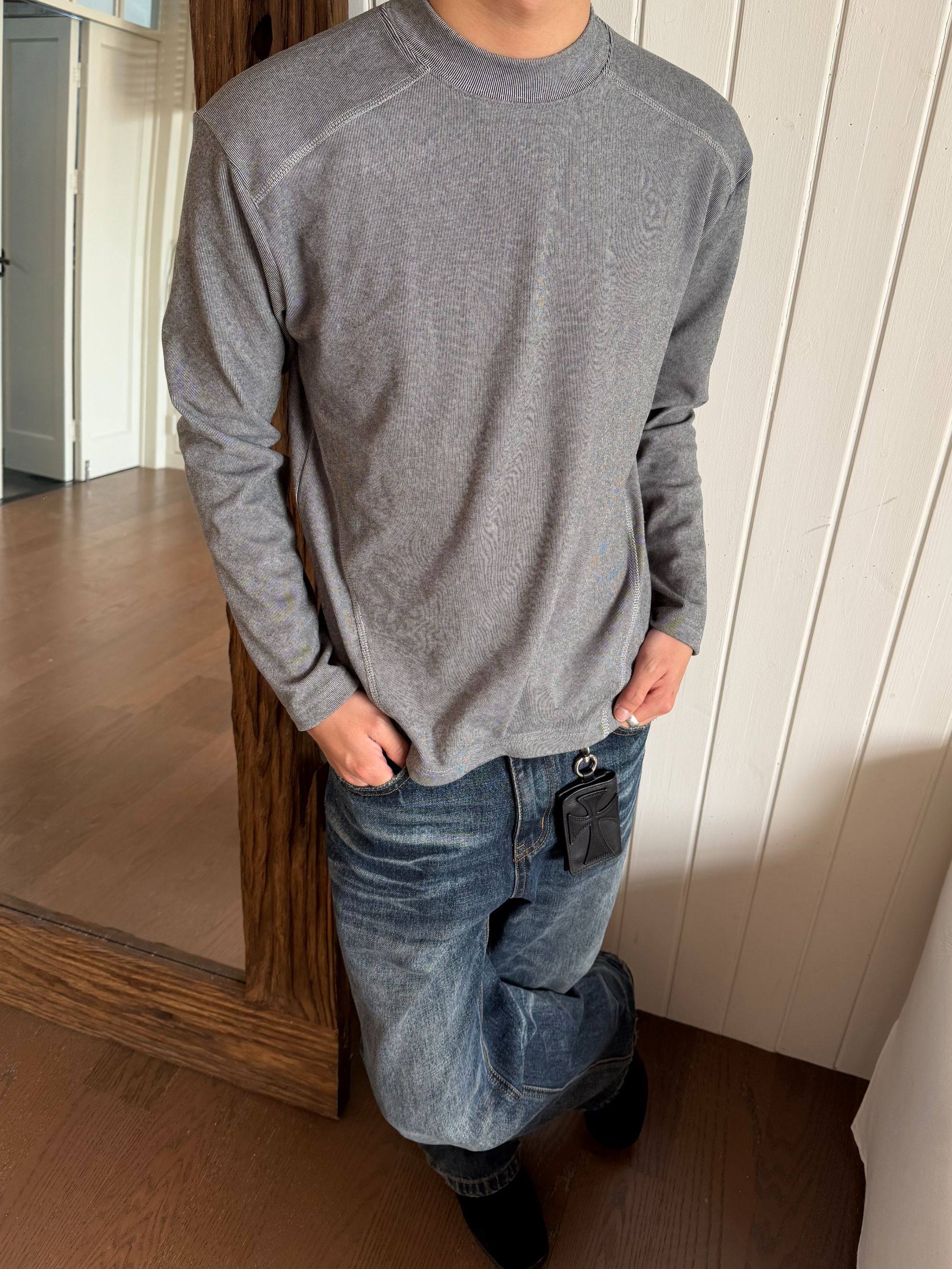 レトロ ラウンドネック 合わせやすい 人気 長袖 Tシャツ