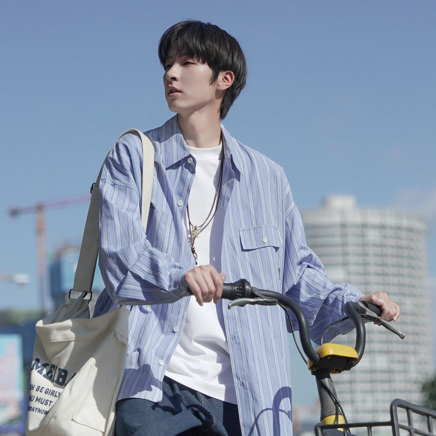 バイカラー ストラップ トレンド ルーズ シャツ